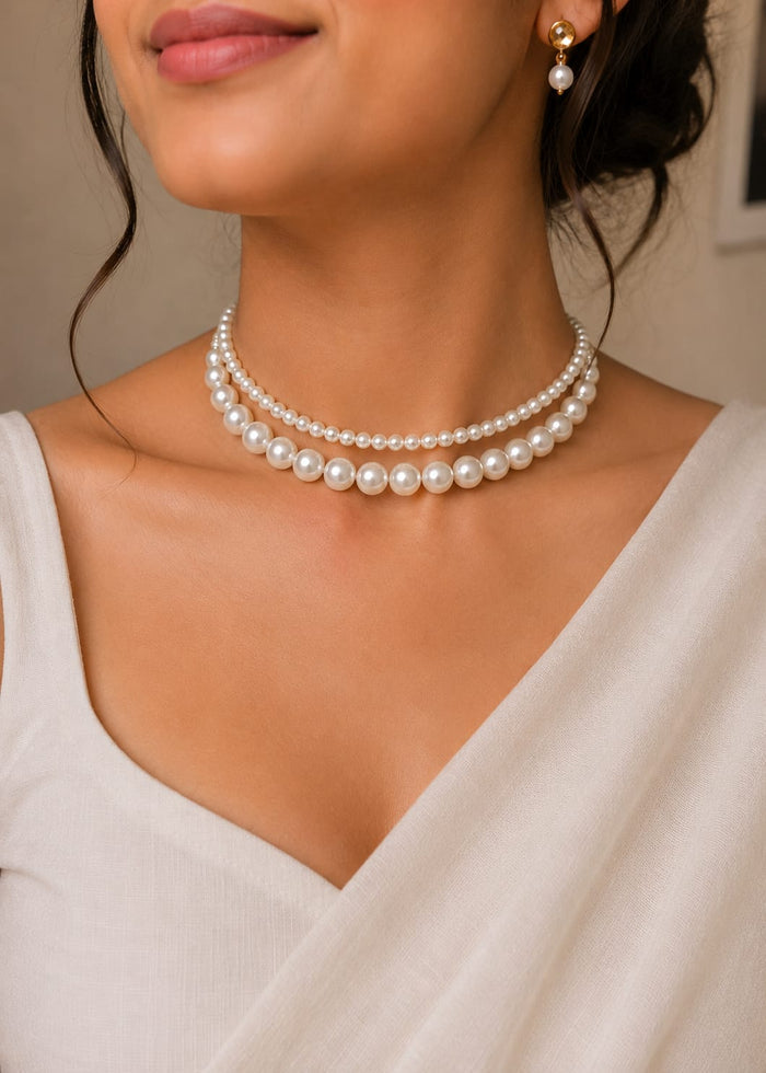 Elegant Double Layer Pearl Necklace Set with Earrings