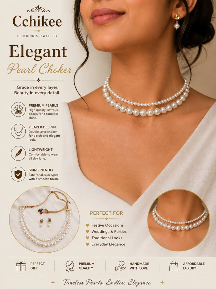 Elegant Double Layer Pearl Necklace Set with Earrings