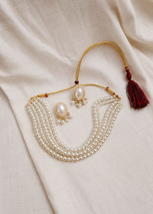 Elegant Multi-Layer Pearl Necklace Set with Matching Earrings