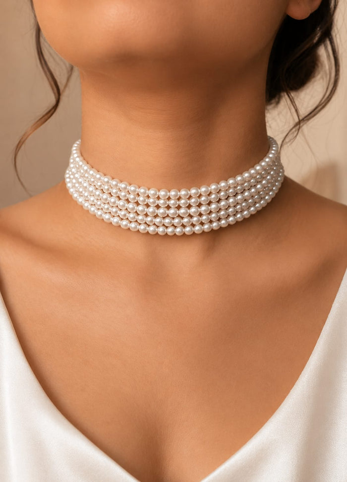 Elegant Multi-Layer Pearl Necklace Set with Matching Earrings