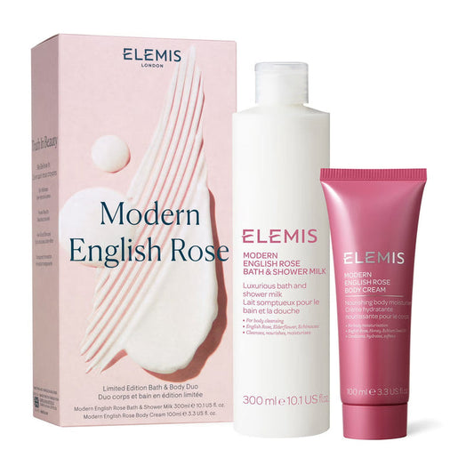 The ELEMIS - ENGLISH RODY BODY DUO from ELEMIS - STEINER includes a 400-ml bottle of British Wilderness Milk Bath and a 200-ml tube of British Wilderness Shower Cream. This luxurious Bath & Shower set is presented in attractive packaging that showcases a decorative design and features small images of the products on the front.