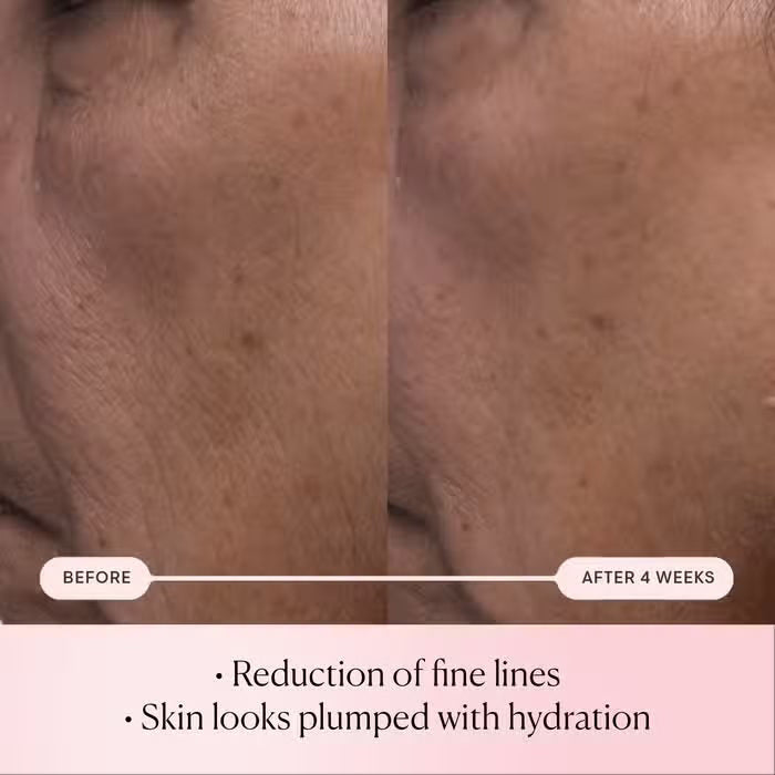 A bottle of ELEMIS - PRO-COLLAGEN ROSE MICRO SERUM by ELEMIS - STEINER, with a silver cap and light pink liquid, featuring black text, stands against a white background—an advanced hyaluronic acid hydration serum.