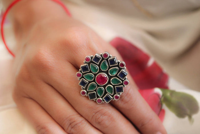 Essence Multicolored Stone Studded Ring