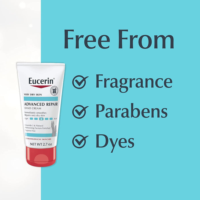 Eucerin Advanced Repair Hand Cream, Fragrance Free, 2.7 oz