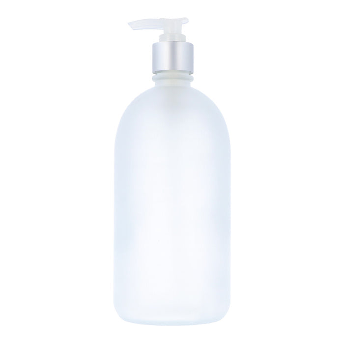 Frosted Glass Bottle with Silver Lotion Pump - 500ml