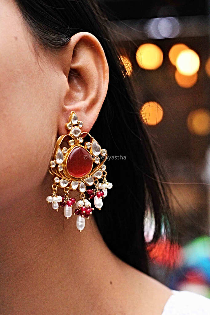 Garnet Studded Tattva Jadau Earrings