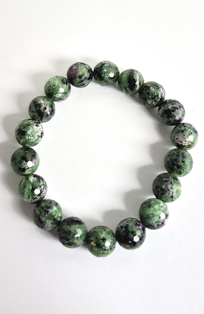 Gemstone Bead Bracelet - Ruby in Zoisite Faceted 10mm