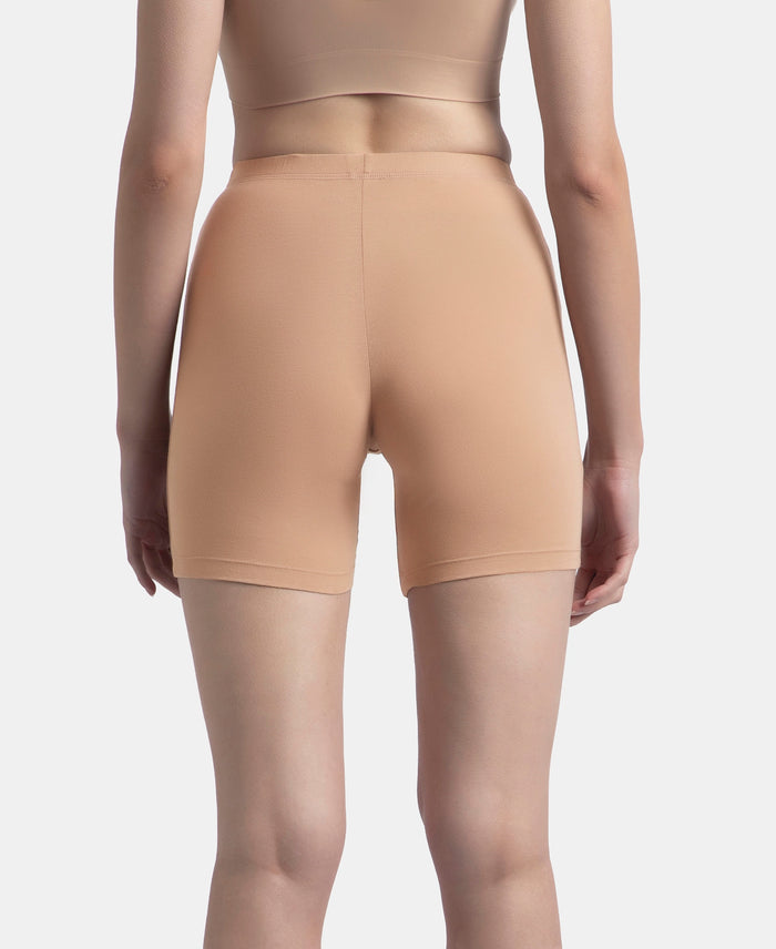 High Coverage Super Combed Cotton Elastane Stretch Shorties With Concealed Waistband - Almondine