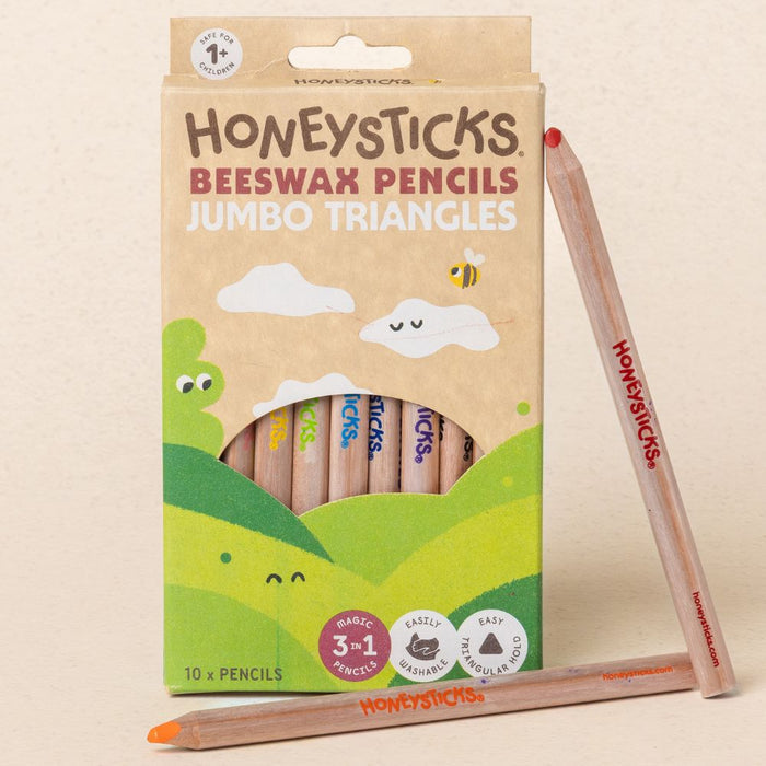 Honeysticks Beeswax Pencils - Jumbo Triangles 10pk