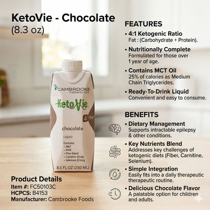 KetoVie 4:1 Ketogenic Oral Supplement, Chocolate, 8.5 oz - 50103-Single - LL Medico
