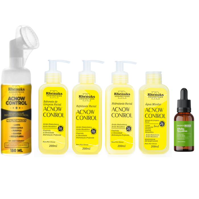 Kit Completo Skincare Acnow Control Antiacne 6 Itens Rhenuks Cosméticos + Sérum Secativo Dermachem