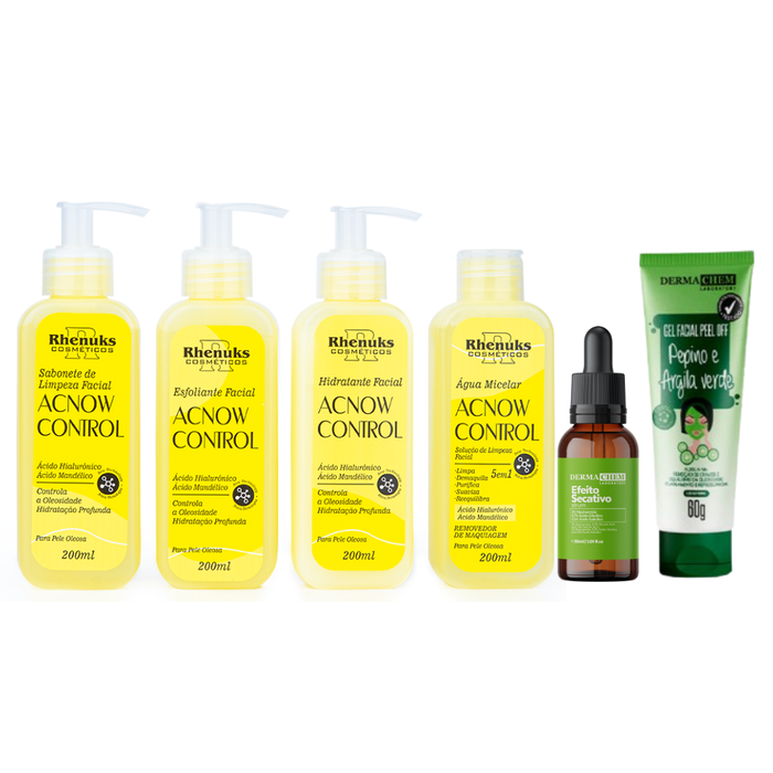 Kit SkinCare Acnow Control + Sérum Efeito Secativo Dermachem +Gel Peel Pepino e Argila Verde Dermachem