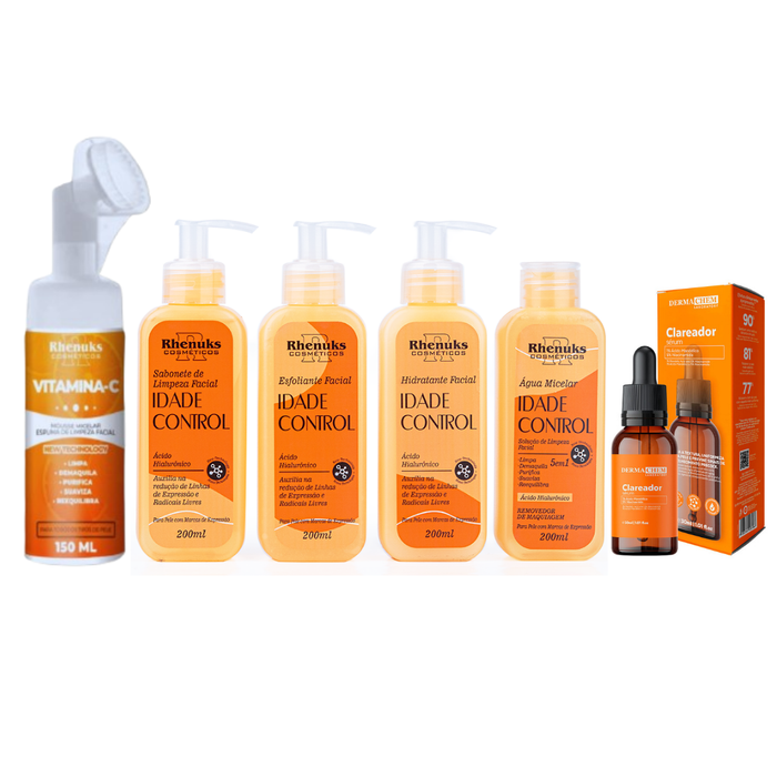 Kit SkinCare Anti Idade Vitamina C Rhenuks + Espuma Vitamina C + Sérum Clareador Dermachem