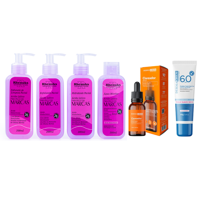Kit SkinCare Anti Manchas Rhenuks Cosméticos + Sérum Clareador Dermachem + Protetor Solar FPS 60 Dermachem