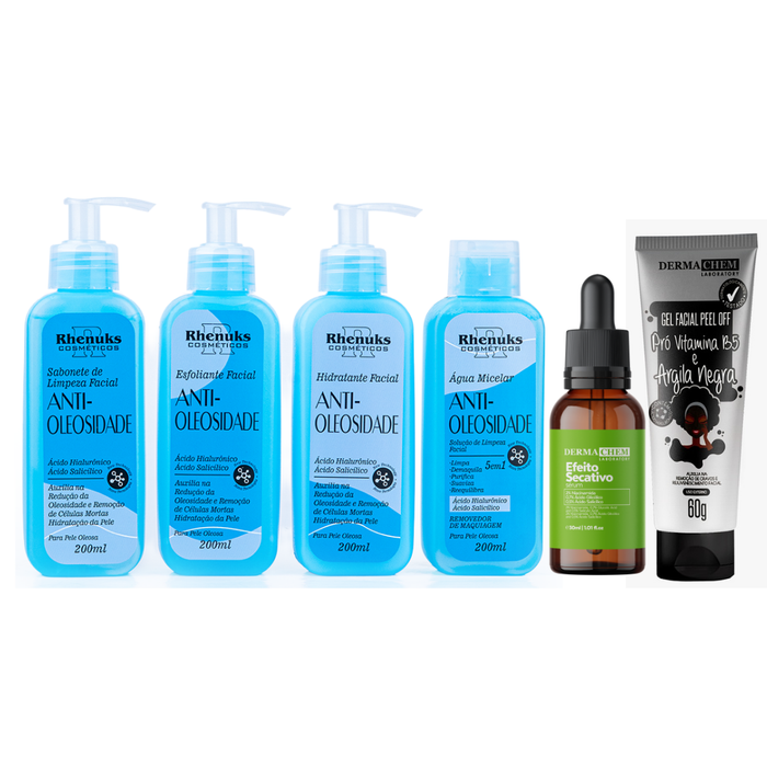 Kit Skincare Anti-Oleosidade + Sérum Efeito Secativo Dermachem + Máscara Peel Off Argila Verde Dermachem