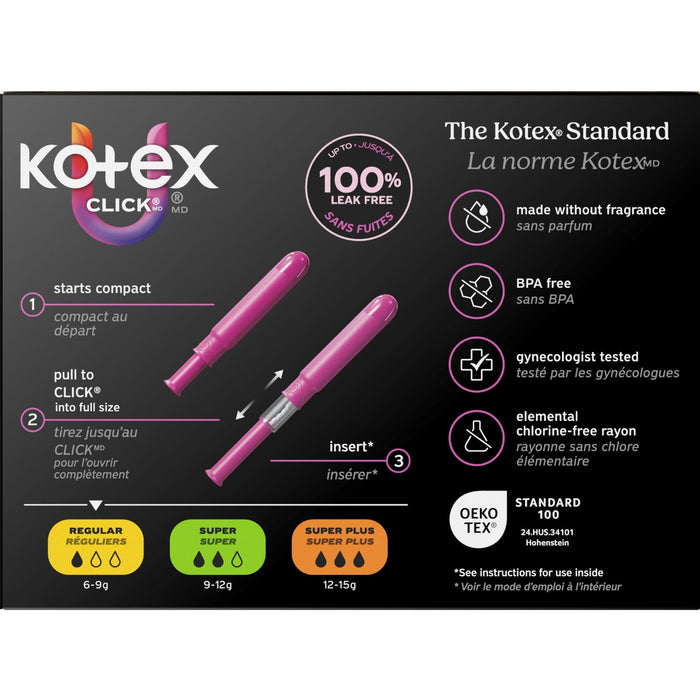 Kotex Click Compact Tampons, Regular Absorbency, Unscented