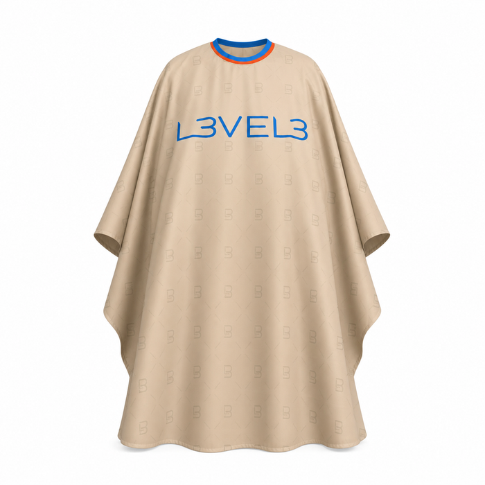 L3VEL3™ Professional Salon Cape With Rubber Neck - Beige / Red Trim