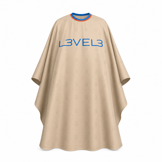 L3VEL3™ Professional Salon Cape With Rubber Neck - Beige / Red Trim