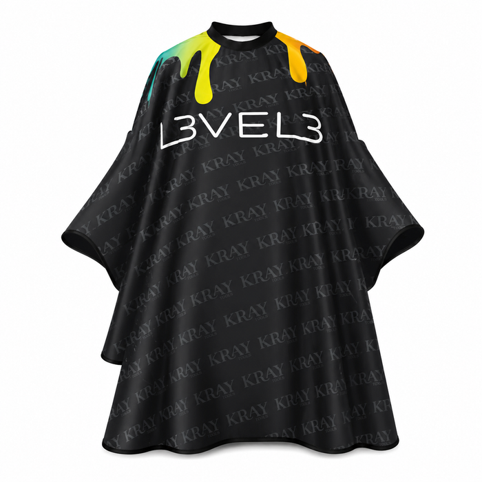 L3VEL3™ Professional Salon Cape With Rubber Neck - Black / Colorful Drip