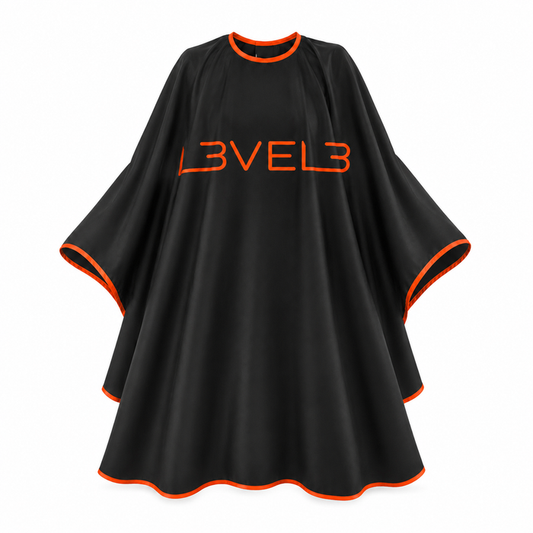 L3VEL3™ Professional Salon Cape With Rubber Neck - Black / Red Trim