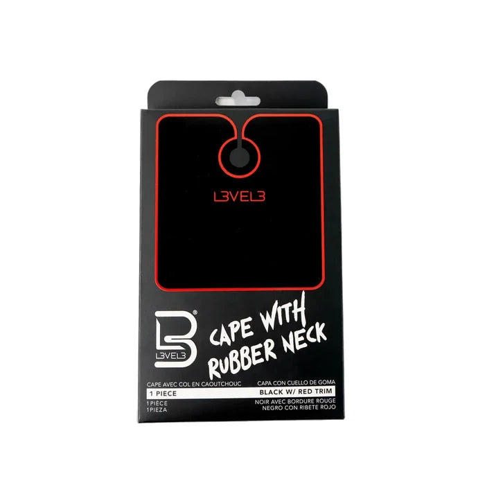 L3VEL3™ Professional Salon Cape With Rubber Neck - Black / Red Trim