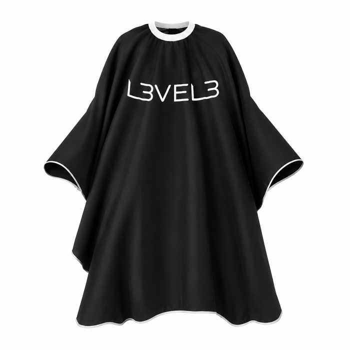 L3VEL3™ Professional Salon Cape With Rubber Neck - Black / White Trim