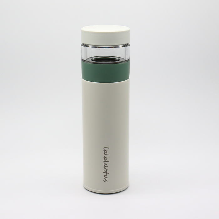 Lalaluctus Tea Bottle - Stainless Steel Tumbler with Tea Strainer - Cream White - 400 ml