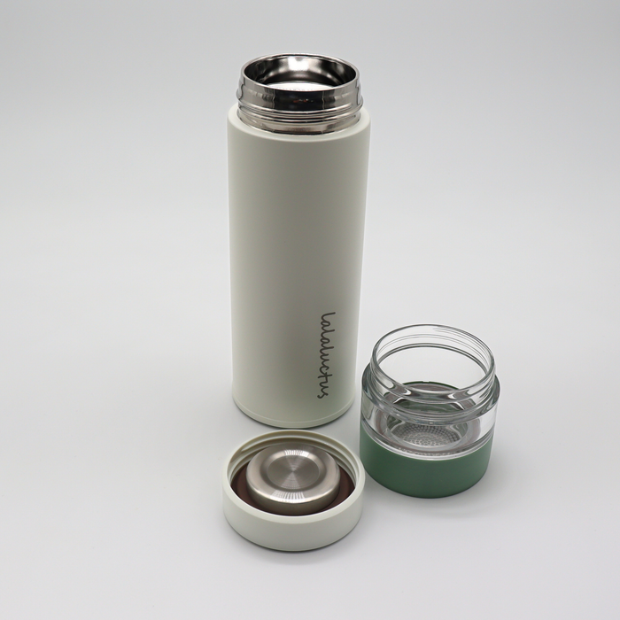 Lalaluctus Tea Bottle - Stainless Steel Tumbler with Tea Strainer - Cream White - 400 ml
