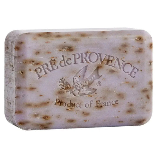 EUROPEAN SOAPS, LLC LAVENDER BAR SOAP 150G features text on the bar and is enriched with shea to gently cleanse your skin.