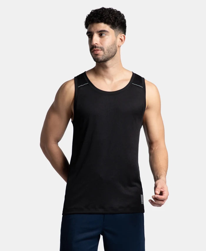 Lightweight Microfiber Solid Tank Top with Breathable Mesh - Black