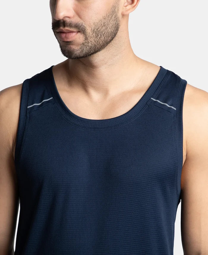 Lightweight Microfiber Solid Tank Top with Breathable Mesh - Navy