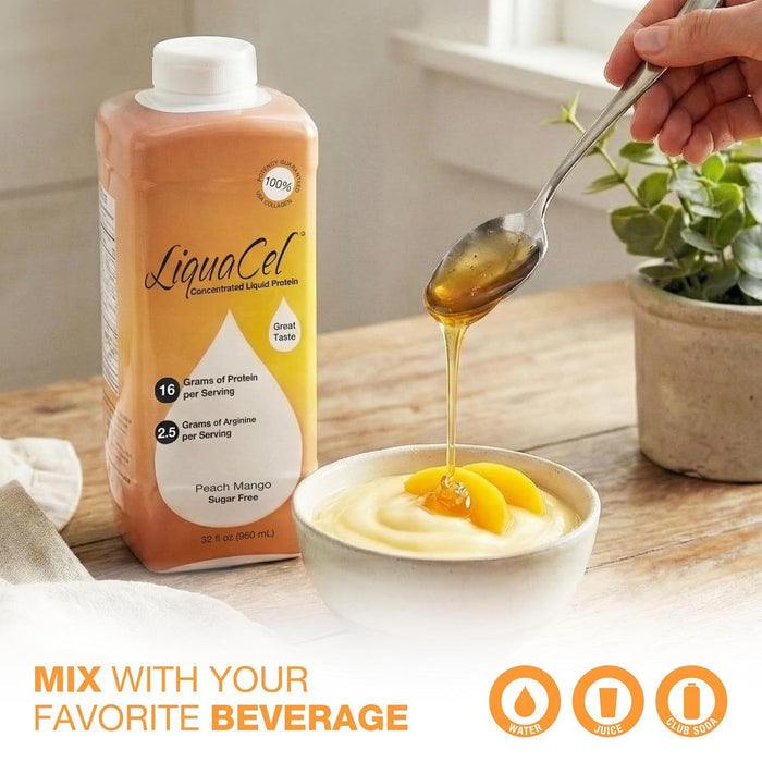 LiquaCel Concentrated Liquid Protein Supplement, Peach Mango, 32 oz - GH-87-Single - LL Medico