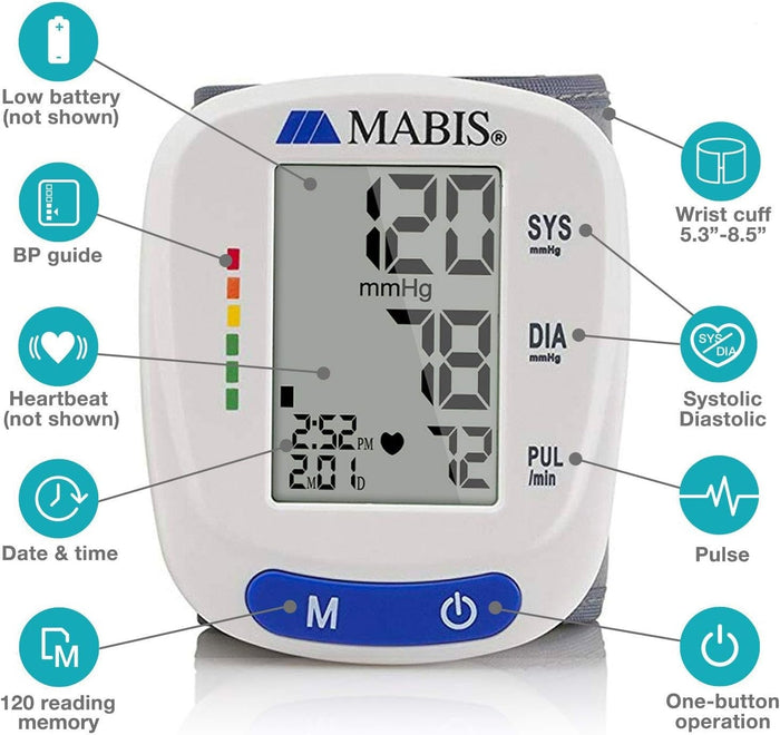 Mabis Digital Wrist Blood Pressure Monitor, Adult Cuff - 04-615-001-Single - LL Medico