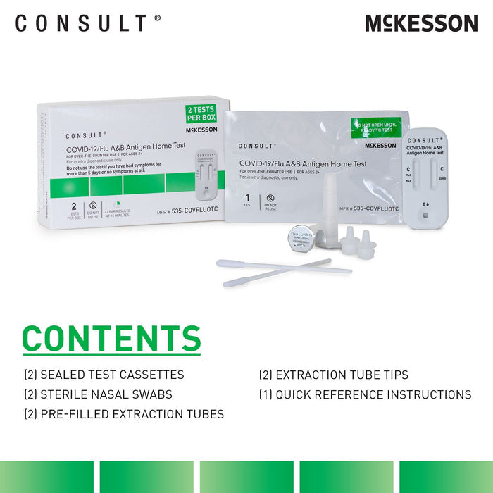 McKesson Consult COVID - 19 / Flu A&B Antigen Home Test, 2 Tests - 535-COVFLUOTC - LL Medico