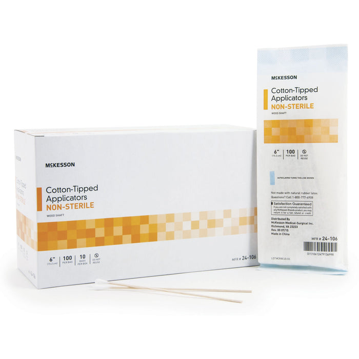 McKesson Cotton-Tipped Applicators Non-Sterile Wood Shaft, 6" - 24-106 - LL Medico