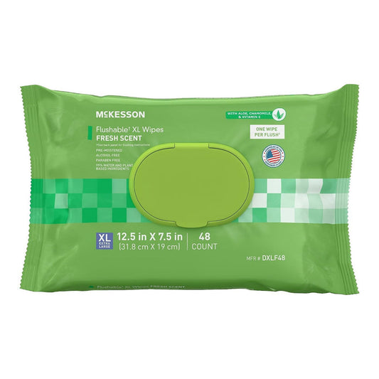 McKesson Flushable XL Wipes, Fresh Scent, 12.5" x 7.5"