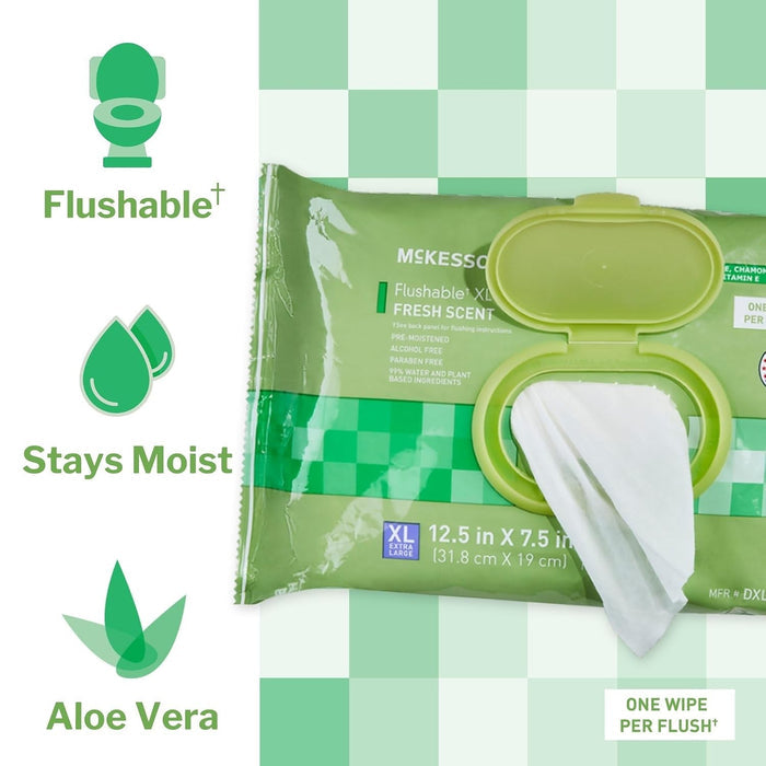 McKesson Flushable XL Wipes, Fresh Scent, 12.5" x 7.5"
