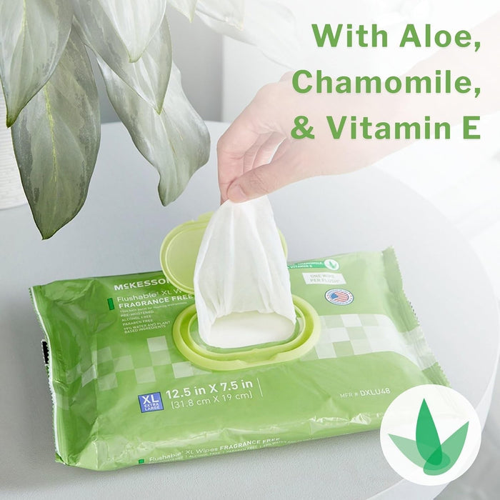 McKesson Flushable XL Wipes, Fresh Scent, 12.5" x 7.5"