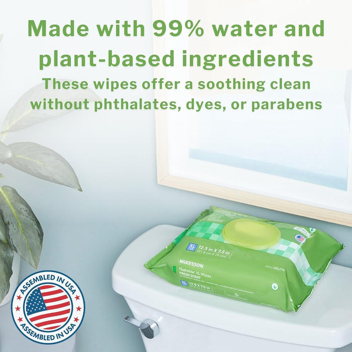 McKesson Flushable XL Wipes, Fresh Scent, 12.5" x 7.5"