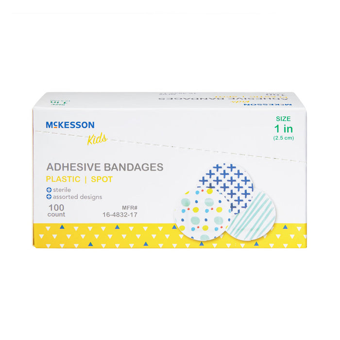 McKesson Kids Round Kid Design (Assorted Prints) Adhesive Spot Bandage, 1 Inch