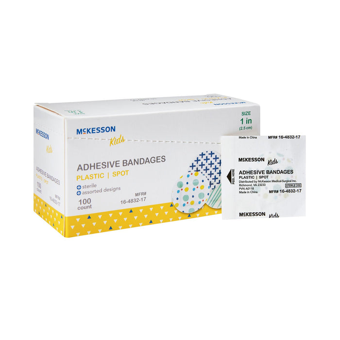 McKesson Kids Round Kid Design (Assorted Prints) Adhesive Spot Bandage, 1 Inch