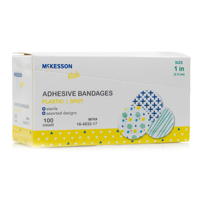 McKesson Kids Round Kid Design (Assorted Prints) Adhesive Spot Bandage, 1 Inch