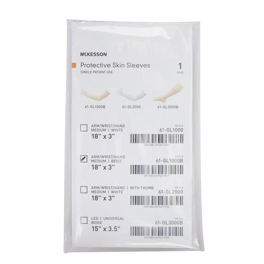 McKesson Protective Skin Sleeve, Arm/Wrist/Hand, Medium, Beige, 18" x 3" - 61-GL1000B-Pair - LL Medico