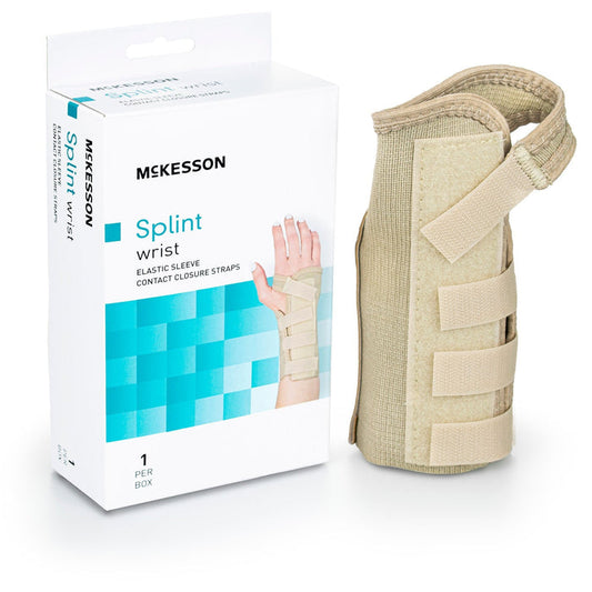 McKesson Wrist Brace, Low Profile, Contoured, Aluminum Support, Left Hand, Beige - 155-79-87082-Single - LL Medico