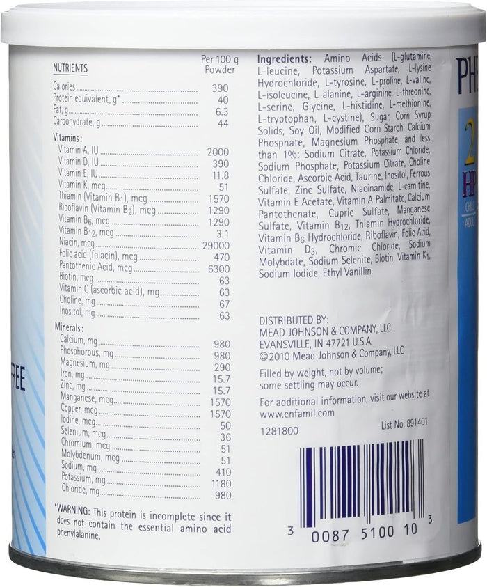 Mead Johnson Phenyl-Free 2 Medical Food Powder, Vanilla, 1 lb - 891301-Single - LL Medico