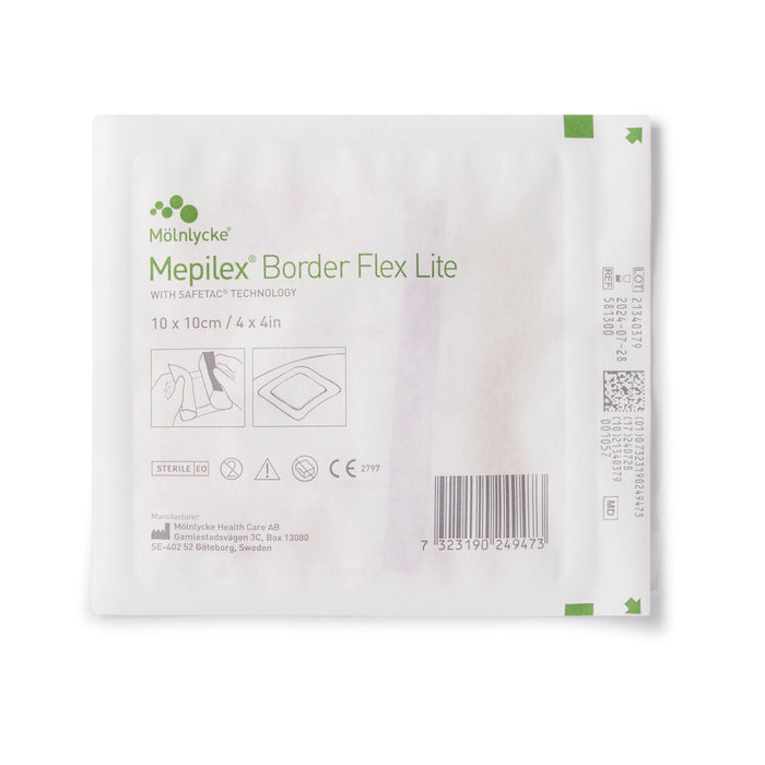 Mepilex Border Flex Lite Thin Foam Dressing, Square Sterile Bordered — 4" x 4"