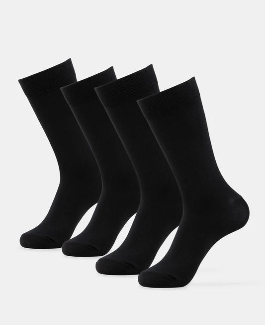 Mercerized Cotton Elastane Stretch Crew Length Socks with StayFresh Treatment - Black (Pack of 2)