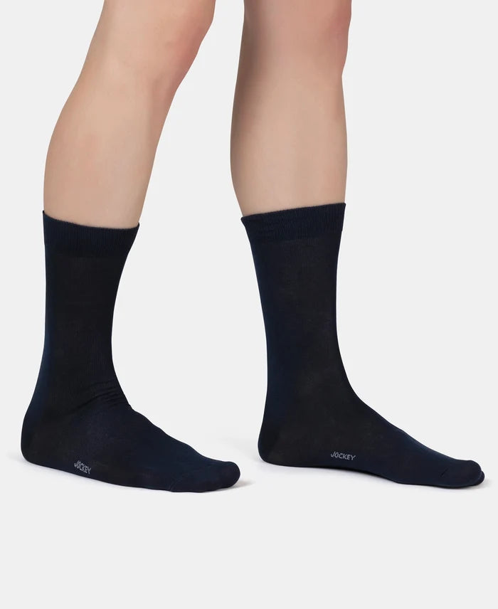 Mercerized Cotton Elastane Stretch Crew Length Socks with StayFresh Treatment - Black & Navy (Pack of 2)