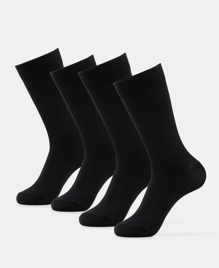 Mercerized Cotton Elastane Stretch Crew Length Socks with StayFresh Treatment - Black (Pack of 2)