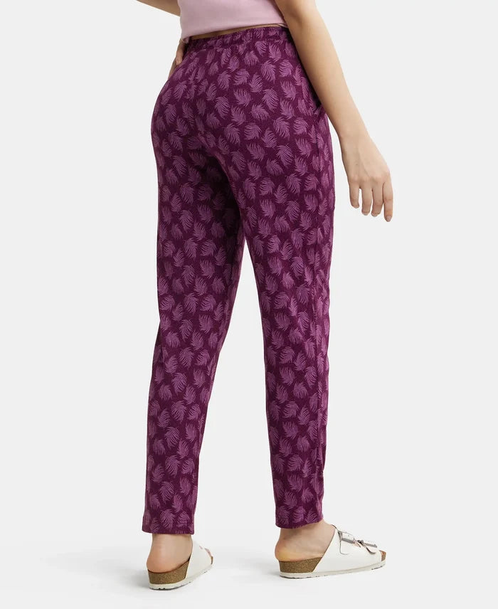 Micro Modal Cotton Relaxed Fit Printed Pyjama with Side Pockets - Purple Wine Assorted Prints-3